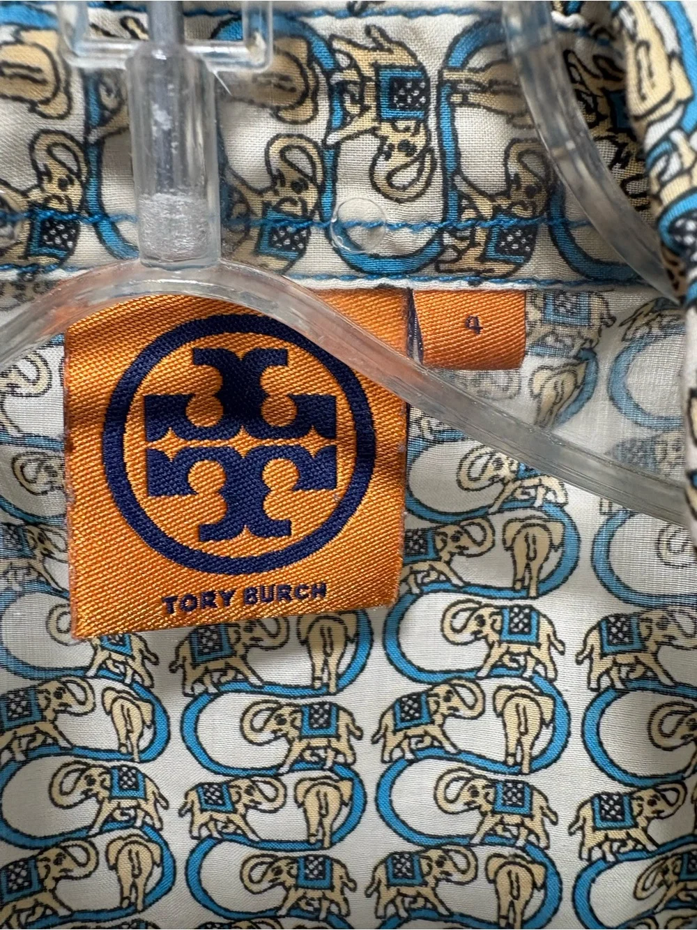 Tory Burch  Sleeveless Elephant Patterned Blouse Shirt Gold Buttons Size 4